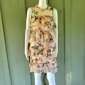 MAX SPORT Exotic Flower Peach Tiered Dress XS